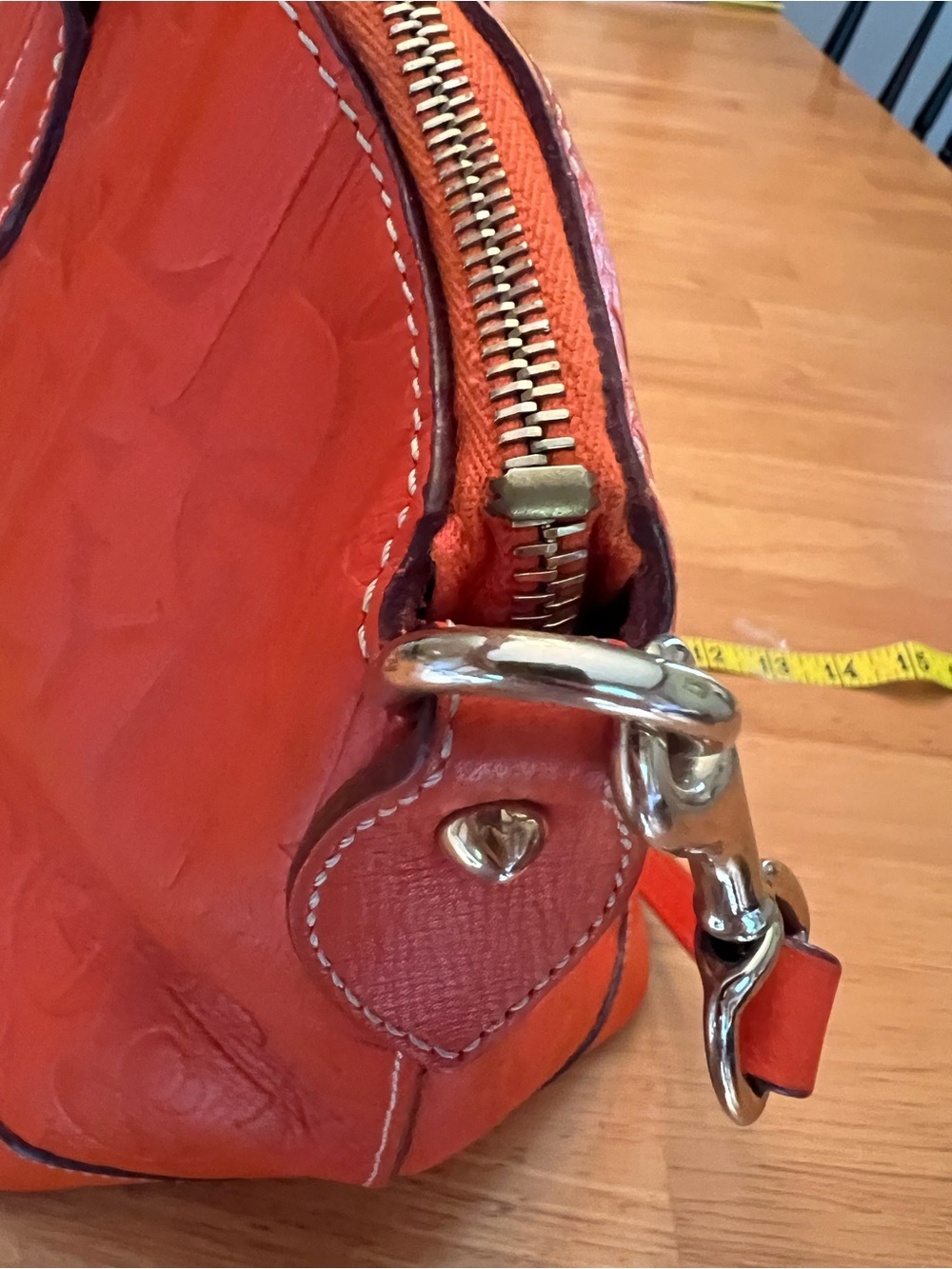 Dooney & Bourke Bright Orange Embossed Logo Satchel - Picture 6 of 15
